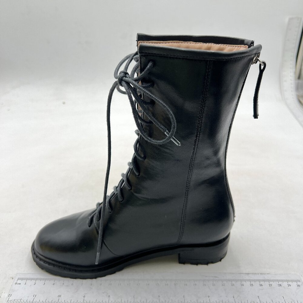 Women's Winter Lace up Mid Calf Combat Riding Military Boots Black Shoes